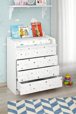 Комод для переодягання Shefa Kids Wickelkommode 800 білий - якісний комод з пеленальним столиком для дитячої кімнати (Sternenlicht)