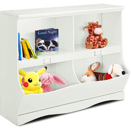 Дитяча дерев'яна полиця для іграшок GOPLUS, дерев'яна полиця з 4 відкритими відділеннями та хвилястим дном, полиця для зберігання книг та іграшок, для дитячої кімнати, дитячого садка та вітальні, біла