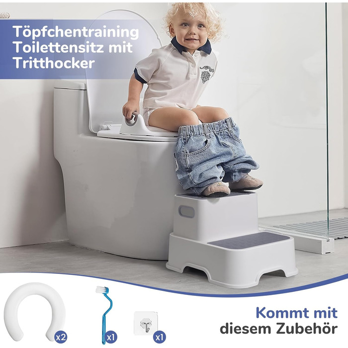 Унітаз дитячий з драбинкою та підставкою Deanic (Сірий) для дітей від 1 до 6 років + 2 подушки та щітка