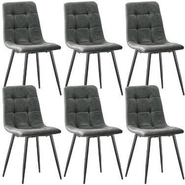 Набір обідніх стільців (6 шт), темно-сірий, з металевими ніжками, для кухні, вітальні, зони очікування. Тканинні, з м'якими сидіннями.