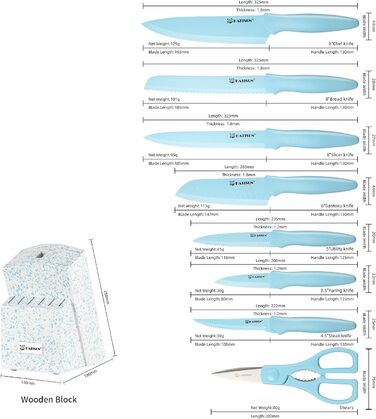 Набір кухонних ножів Katisun 16 предметів з японської сталі, з бруском для заточування, дощечкою та ножицями, кухонний набір для нарізки, шинкування та нарізання, безпечний для миття в посудомийній машині (14 ножів, синій/синій)