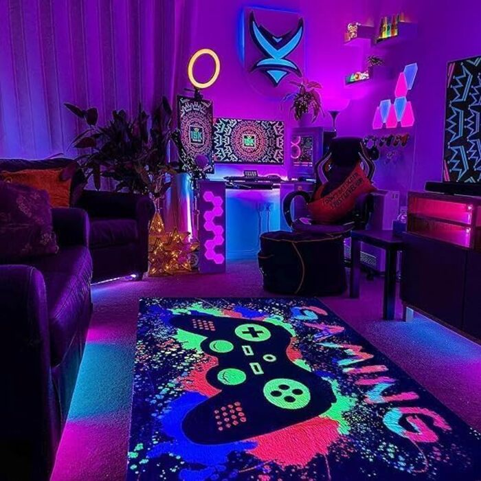 Ігровий килимок HOLAVIDA Neon, 3D Black Light UV реактивний, не ковзає, світиться в темряві, 180x120см