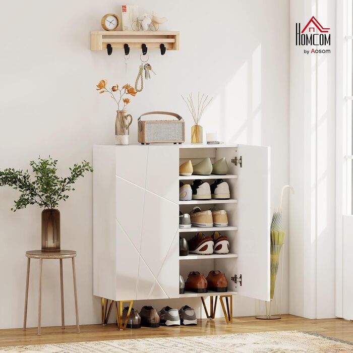 Шафа для взуття HOMCOM з 2 дверцятами, 3 регульовані полиці, на 15-20 пар взуття, 72 x 31,5 x 95 см, білий