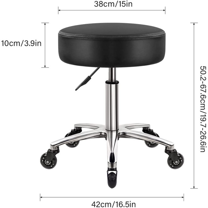 Важкий стілець wkwker з гідравлічним поворотним шарніром, регульований стілець на колесах, ергономічний стілець з товстої шкіри, стілець для кухні, для малювання, лабораторії, офісу , салону, стілець для повідомлень-чорний