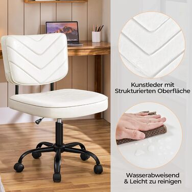 Крісло офісне Yaheetech з регульованою висотою сидіння, обертається на 360°, штучна шкіра, з роликами для офісу/вітальні, біле