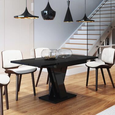 PROROOM FURNITURE Розсувний кухонний стіл Malvi – чорний глянцевий стіл 120-160 см для 4-6 осіб | Легка збірка | Для їдальні та кухні