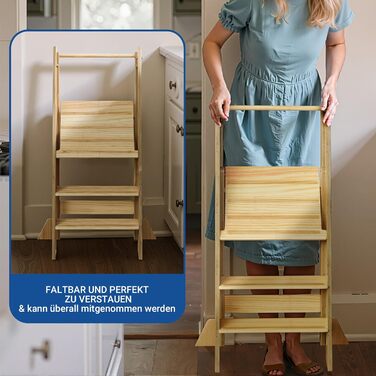 COSYAND Монтессорі стільчик-сходинка для дітей від 1 року, регульована висота | Сходинка Монтессорі | Кухольчик для дітей | Колір: Темно-сірий-натуральний