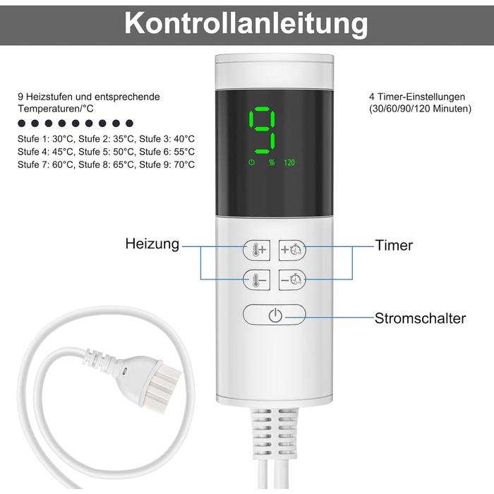 Електричне грілка для тіла 84x43 см з таймером, м'який фланнель для спини, шиї, плечей, сірий