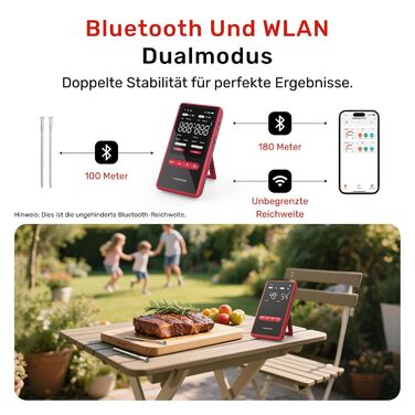 Smart термометр для м'яса Meatmeet X Pro з Bluetooth та Wi-Fi, 2 зонди, 6 сенсорів, нержавіюча сталь, IP69, до 582°C, для гриля, духовки, фритюрниці