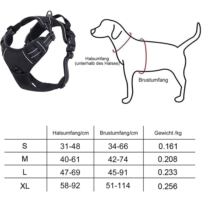 Упряж для собак FullBerg для маленьких, середніх і великих собак, упряж без натягу, упряж для безпеки, упряж для собак з м'якою підкладкою, регульована, дихаюча, чорного кольору (м)