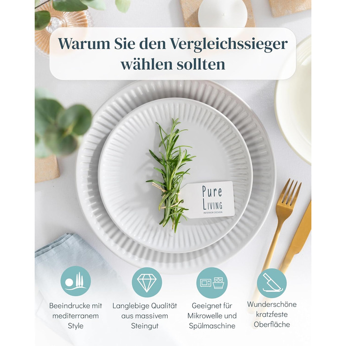 Набір посуду Steingut Hygge 24 шт. для 6 осіб (світло-сірий), Tafelservice, Pure Living, TESTSIEGER