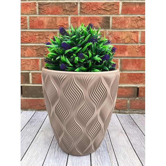 Квітчар MELTOM Blumenkübel: декоративний горщик для квітів з винімним вкладишем, кругла форма, 3D ефект, колір Taupe (M)