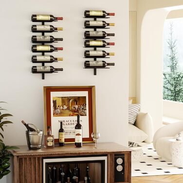 Настінна полиця для вина TJ.MOREE на 12 пляшок, дерев'яний винний стелаж для кухні, бару або їдальні, комплект 4 шт. чорного кольору