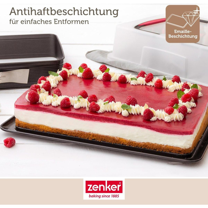 Форма для випічки Zenker прямокутна з кришкою DELUXE, коробка для транспортування випічки з емальованим дном, дека для випічки з кришкою (колір: Чорний/Прозорий/Червоний), кількість: 1 шт. з транспортувальною кришкою Single