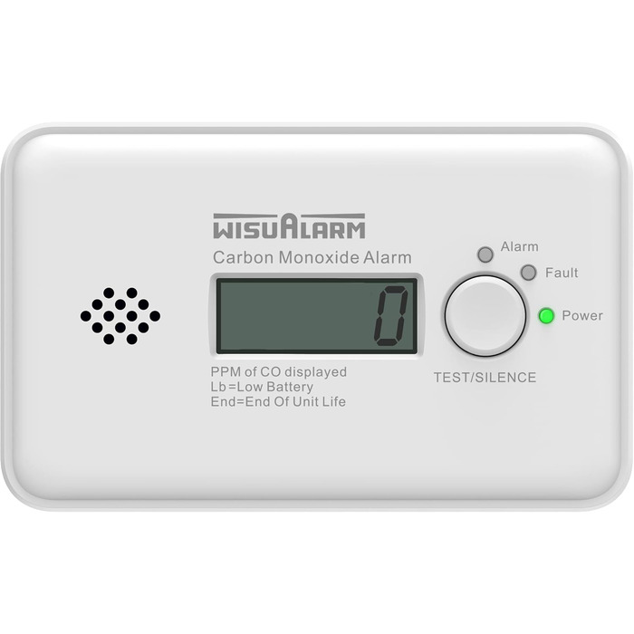 Детектор чадного газу з батареєю на 10 років, CO детектор, сертифікат TÜV, LCD дисплей, кнопка тестування/відключення, EN 50291 (автономний)
