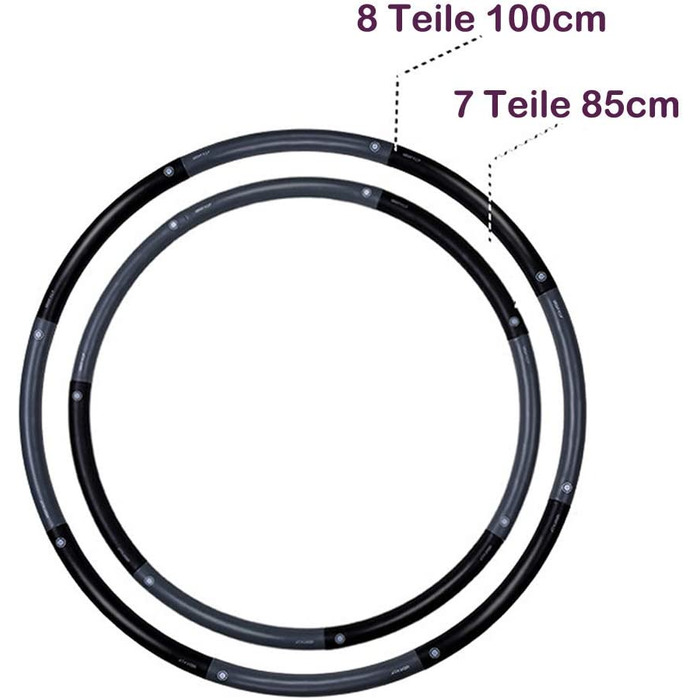 Обруч для хула-хупа вагою 1,8 кг, 8 шт., обруч для фітнесу для дорослих 100 см, легко знімається, для схуднення, знімні секції, професійні обручі для хула-хупа для схуднення, обруч для хула, чорний сірий