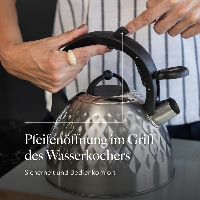 Чайник FLORINA Fenny Satin Induktion 2.5L з нержавіючої сталі, Cool-Touch, сучасний дизайн