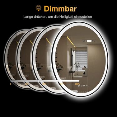 Дзеркало кругле PESENXAN 70см з чорною рамою та підсвічуванням. Антизапарник, диммер, 3 кольори світла, LED, енергозбереження, сенсорна кнопка, функція пам'яті. 60x60 см