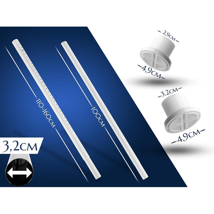 Штанга для душу без свердління 160-210 см, біла, діаметр 32 мм, з кріпленнями - для ванної, кухні та міжкімнатних дверей