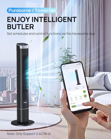 Турбовентилятор Leiser з осциляцією 90°, Wi-Fi, пульт, 4 швидкості, 4 режими, таймер 12 год, чорний, 102 см