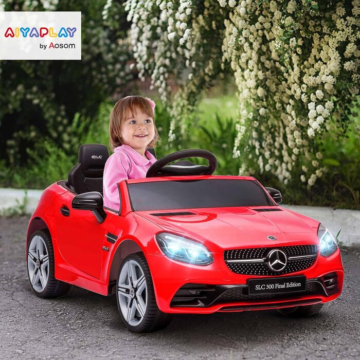 Дитячий електромобіль Mercedes SLC 300 12V з пультом, LED-фарами, ременем безпеки та музикою, червоний, для дітей від 3 років