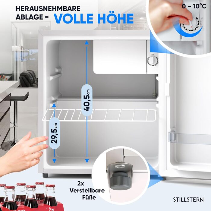 Міні-холодильник Stillstern E 45 л, автоматичне розморожування, замок, морозильне відділення, тихий, ідеально підходить для кухні/офісу