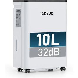 Електричний осушувач повітря OKYUK 12L з цифровим дисплеєм, для дому 40м², з автовимкненням, ідеальний для дому, автодому, ванної кімнати, підвалу (білий)