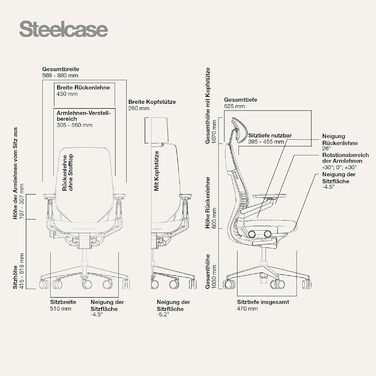 Ергономічне офісне крісло Steelcase Gesure, підлокітники 360, 3D жива спинка, підголівник, Storm Horizon