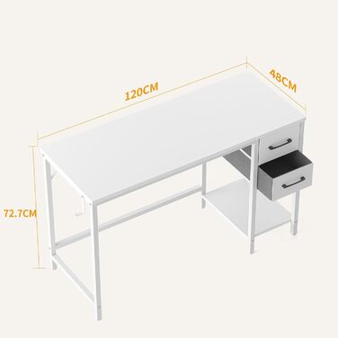 Стіл Cubiker для домашнього офісу, 120 см, з шухлядами, білий, 120 x 48 см