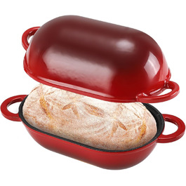 Форма для випікання хліба з кришкою Gusseisen, 23 см, емальоване чавунне ведро, 2.75 л, підходить для духовки (переливи синьо-зеленого та червоного кольорів)