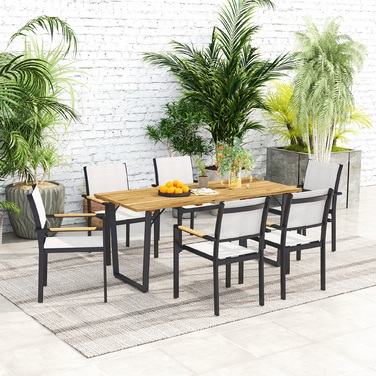 Outsunny Garden Стіл Дерево 175x80 см Атмосферостійкий балконний стіл з отвором для парасольки Фуршетний стіл Кемпінговий стіл на 6 осіб Стіл для патіо Обідній стіл на відкритому повітрі для саду, патіо Балкон Brown