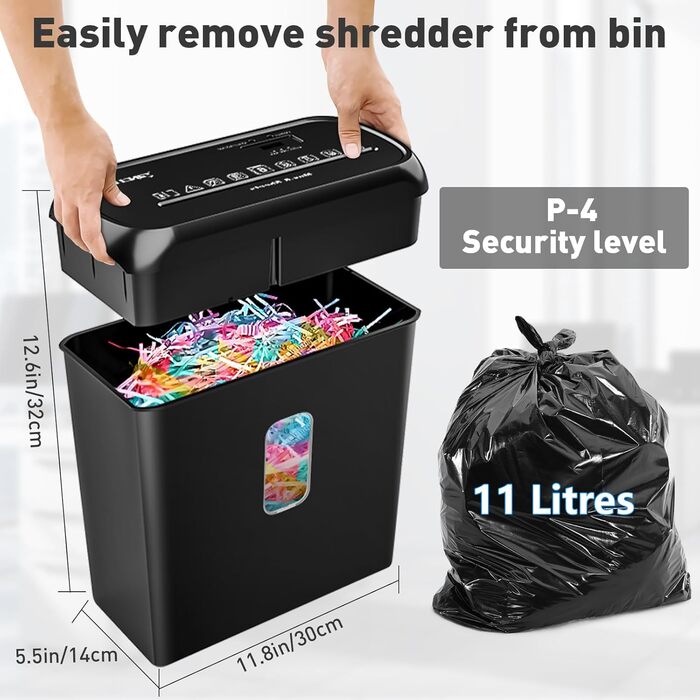 Шредер SINCHEREU 6 листів, перехресний різання, рівень безпеки P4, з кошиком 11л, для документів, кредитних карт, CD, з захистом від перегріву, для дому та офісу