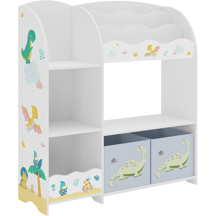 Дитяча полиця для іграшок Lysekil від en.casa з 2 ящиками для зберігання, 100 x 93 x 30 см, дизайн динозаврів
