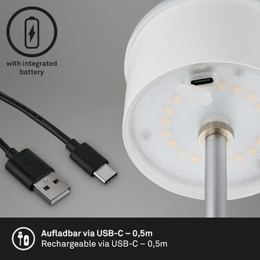 LED настільна лампа BRILONER бездротова з сенсорним керуванням, димер, регулювання висоти, для дому та кемпінгу, хром матовий, 38x12 см