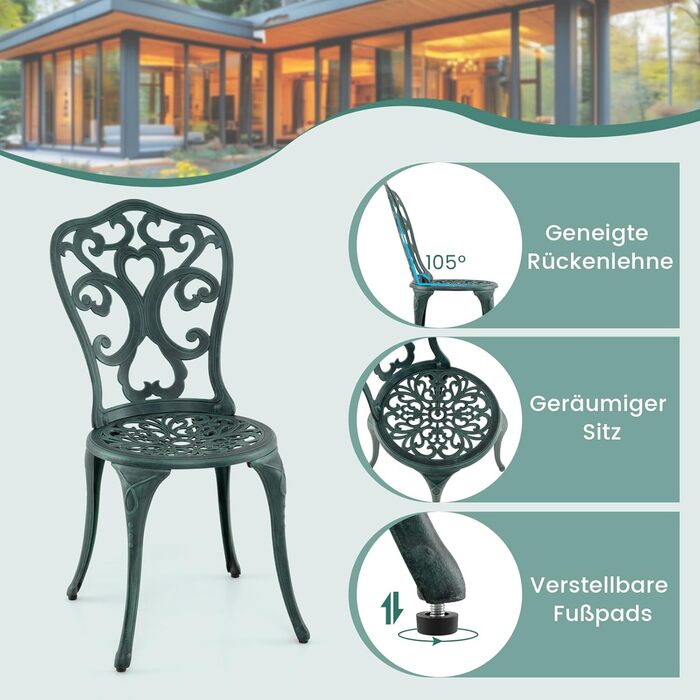 COSTWAY Bistroset: Комплект садово-патіо меблів з алюмінію та чавуну (білий, зелений)
