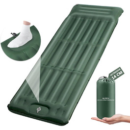 Спальний килимок MILFECH 14 см для кемпінгу самонадувний, надувний надувний матрац з насосом для ніг і вбудованою подушкою, надлегкий спальник водонепроникний на відкритому повітрі, спальний килимок для кемпінгу, походів (зелений)