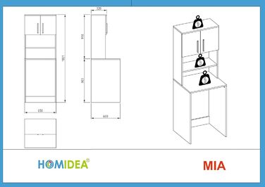 Шафа для пральної машини Homidea MIA - висока шафа для ванної кімнати - настінний шкаф для пральної машини та сушилки для білизни для кухні та ванної кімнати 182.1 x 65 x 60 см (Антрацит/Дуб) Антрацит / Дуб