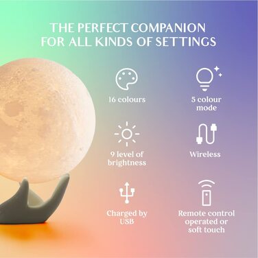 Новий подарунок на День матері Mydethun 2023 16 кольорів місячна лампа з керамічною основою, 3D-нічник 9 см, пульт дистанційного керування, USB-зарядка, лампа для дітей, дівчаток, спальня, прикраса будинку, світильник настрою Різнокольоровий 9 см