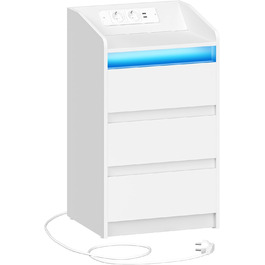 Приліжкова тумба з 3 шухлядами, USB та LED, біла для спальні та вітальні