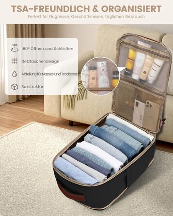 LOVEVOOK Рюкзак ручної поклажі, 17.3 дюйми, 40L, для подорожей та бізнесу, водонепроникний, для жінок, 45x30x20см, 4 кольори (Teegrün, Beige, Schwarz, Braun)