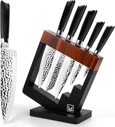 Набір кухонних ножів Messerblock 6 предметів: професійний набір з нержавіючої сталі з ергономічною ручкою з ебену, включає кухонний, м'ясний, хлібний, універсальний та овочевий ножі
