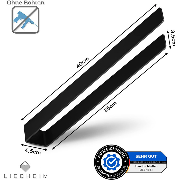 Рушникосушка LIEBHEIM - клейка стрічка та велика клейка поверхня - нержавіюча сталь для приклеювання (40) (чорна)