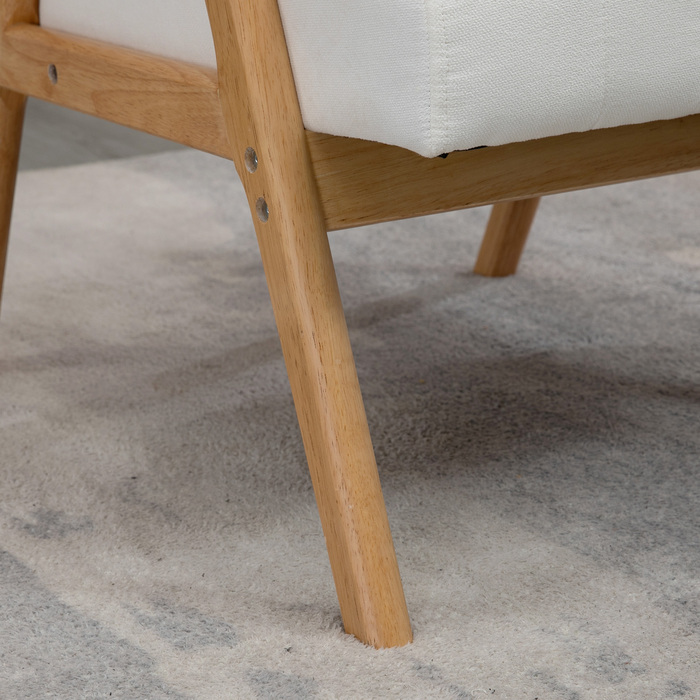 Крісло-шезлонг у скандинавському стилі, оксамитова текстура, міцний дерев'яний каркас, розміри 68 x 74 x 82 см, колір: натуральний + кремовий