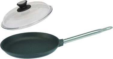 Лита алюмінієва сковорода Ліон 28 см індукційна - плоска антипригарна сковорода з ручкою з нержавіючої сталі та скляною кришкою - зроблено в Німеччині