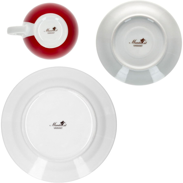 MamboCat Кавовий сервіс на 18 персон: 6 чашок (200 мл), 6 блюдець, 6 тарілок | Кольоровий фарфоровий посуд для кави та сніданку