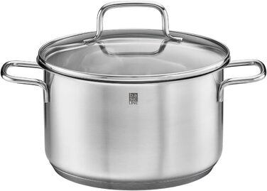 Набір каструль RÖSLE Basic Line 4 шт. з нержавіючої сталі 18/10, склокришки, зручний бортик, індукційне дно, придатний для миття в посудомийній машині, сріблястий/чорний