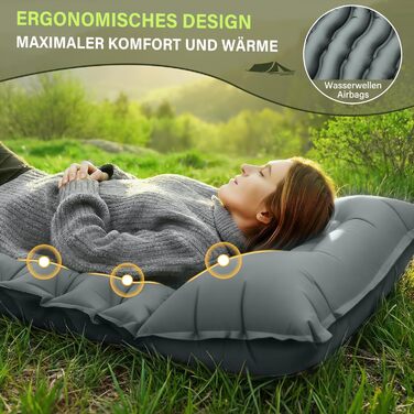 Надувний кемпінговий килимок Yuzonc Isomatte з вбудованим насосом та подушкою, компактний легкий матрац для походу та пляжу (Сірий)