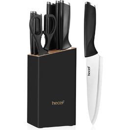 Набір кухонних ножів 7 предметів з бруском, нержавіюча сталь, кухонні ножі з кухонними ножицями, чорний, для професійних кухарів та поціновувачів