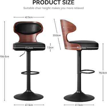 Барний стілець Hawthyhome 3шт. | Зручний, з підніжкою, спинкою та підлокітниками, для кухні, бару, лобі | Чорний, горіх