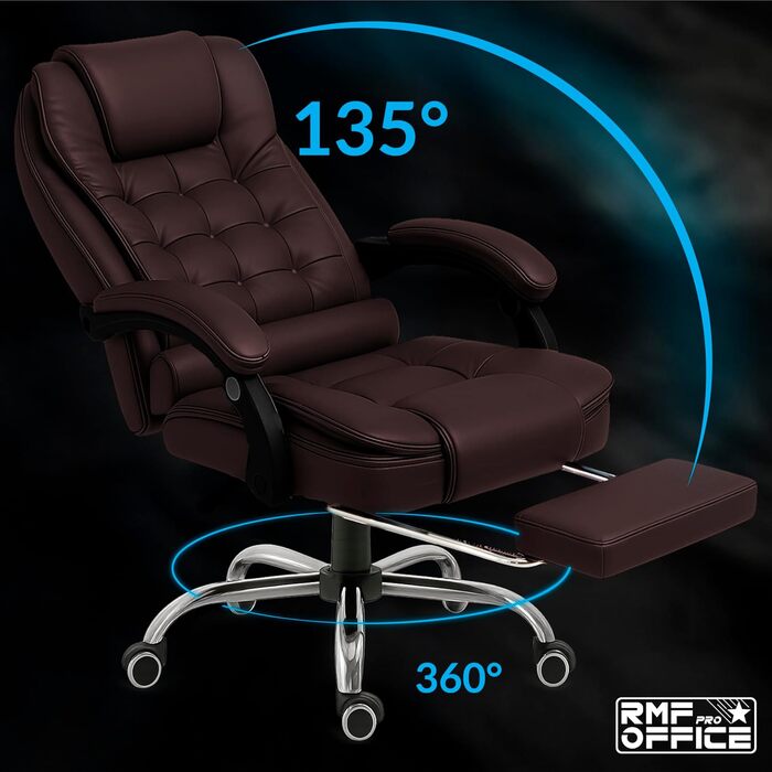 Ергономічне крісло для офісу RMF, регульоване, зручне та розслаблююче – крісло для робочого столу з підніжкою, обертове, регульоване по висоті, коричневе